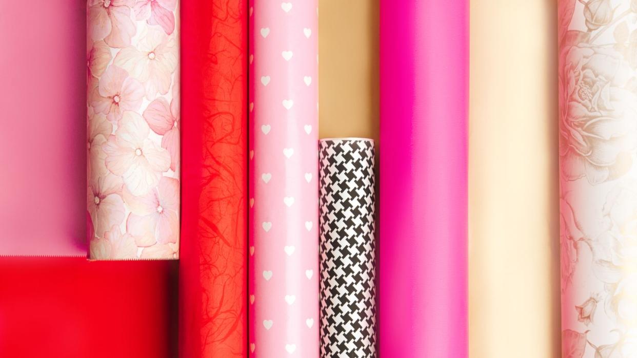 multicolored wrapping paper rolls