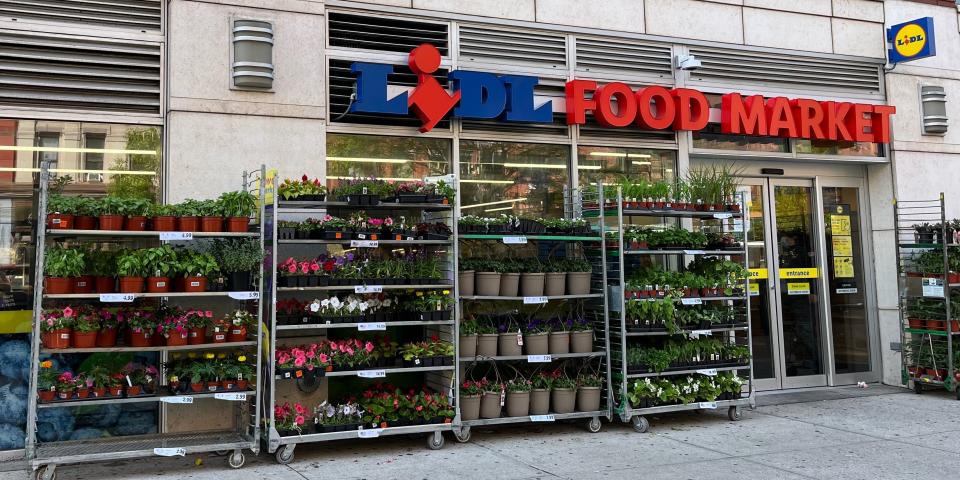 The exterior of a Lidl store in Harlem.