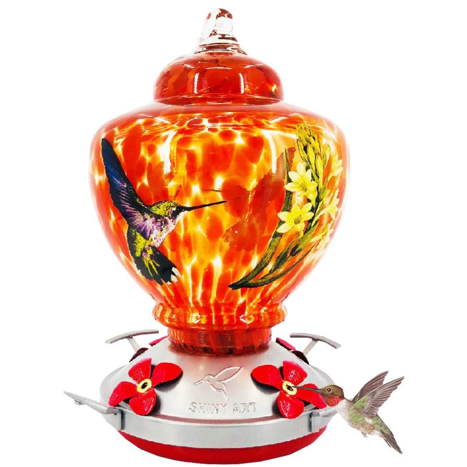 5) Hand Blown Glass Hummingbird Feeder