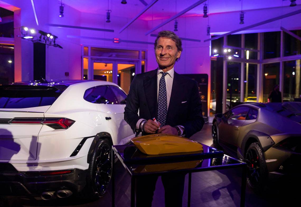 Stephan Winkelmann, chairman and chief executive of Automobili Lamborghini S.p.A., visits the Lamborghini Broward dealership on Jan. 30, 2023, in Davie. Lamborghini Broward held an event Monday to commemorate the new vehicle showroom.