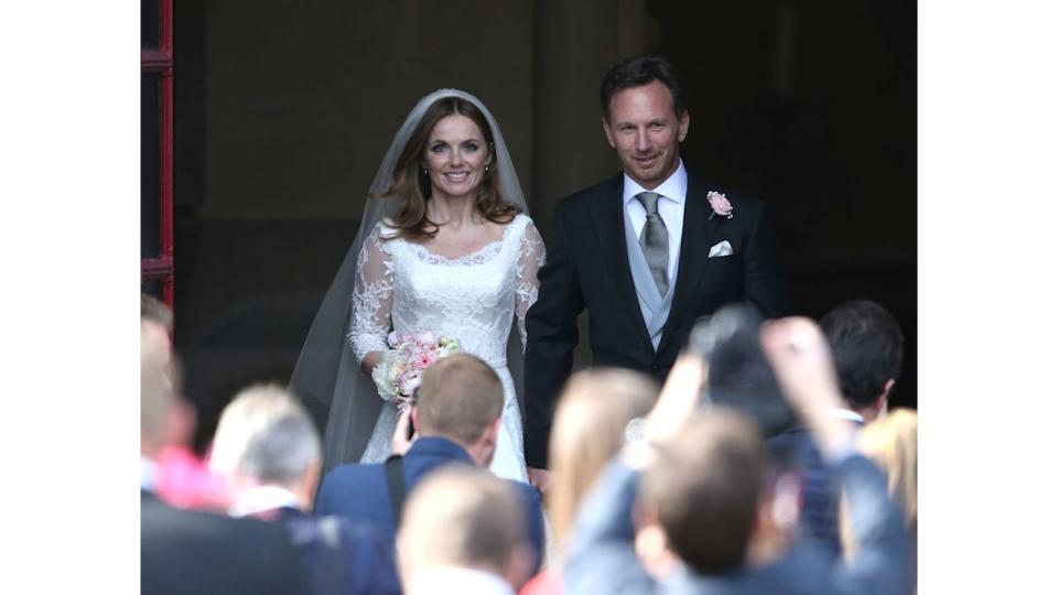 Geri Halliwell and Christian Horner exiting the church on their wedding day