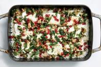 Salty feta cheese, chopped mint, and sweet arils of pomegranate add tons of flavor to this dish. The rice cooks in the oven (and is entirely hands-off). <a href="https://www.epicurious.com/recipes/food/views/baked-minty-rice-with-feta-and-pomegranate-relish?mbid=synd_yahoo_rss" rel="nofollow noopener" target="_blank" data-ylk="slk:See recipe.;elm:context_link;itc:0;sec:content-canvas" class="link ">See recipe.</a>