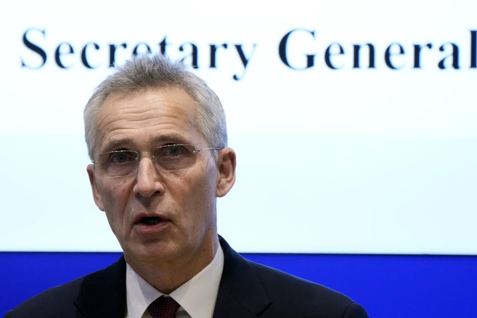 NATO Secretary-General Jens Stoltenberg delivers a speech at Keio University in Tokyo, Wednesday, Feb. 1, 2023. (AP Photo/Eugene Hoshiko)