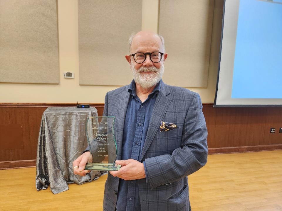 AISD announces and awards their 2024 Secondary Teacher of the Year, Larry Martin, during their Lamar Lively Teacher of the Year breakfast held Friday morning at the Polk Street Methodist Church Grand Hall.