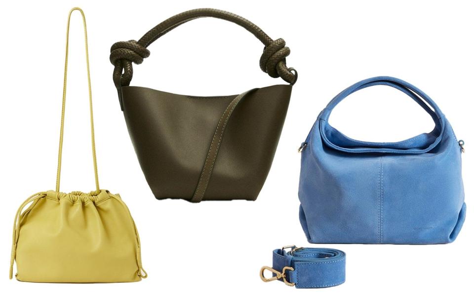 Leather bag, £180, Soeur; Leather bag, £149, Massimo Dutti; Suede bag, £410, Manu Atelier