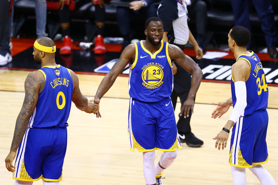 TORONTO, ONTARIO - JUNE 10:  Draymond Green #23 of the Golden State Warriors reacts against the Toronto Raptors in the second half during Game Five of the 2019 NBA Finals at Scotiabank Arena on June 10, 2019 in Toronto, Canada. NOTE TO USER: User expressly acknowledges and agrees that, by downloading and or using this photograph, User is consenting to the terms and conditions of the Getty Images License Agreement. (Photo by Vaughn Ridley/Getty Images)