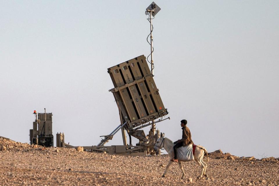 An Iron Dome battery in the Negev desert on Sunday (AFP)