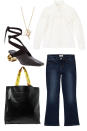 <p>Your jeans become office appropriate when paired with a Victorian-like white blouse, next-level heels and a leather tote. A gold necklace adds a vintage-inspired touch. </p><p><em>Bagtiba Vintage D3C Necklace, $228; <a rel="nofollow noopener" href="https://bagatiba.com/collections/best-sellers/products/vintage-d3c-necklace?variant=28224021650" target="_blank" data-ylk="slk:bagatiba.com;elm:context_link;itc:0;sec:content-canvas" class="link ">bagatiba.com</a> <br></em></p><p><em>J. W. Anderson Cylinder Heel Ballet Slide; $1050; <a rel="nofollow noopener" href="http://shop.nordstrom.com/s/j-w-anderson-cylinder-heel-ballet-slide-women/4496990?origin=category-personalizedsort" target="_blank" data-ylk="slk:shop.nordstrom.com;elm:context_link;itc:0;sec:content-canvas" class="link ">shop.nordstrom.com</a> </em></p><p><em>Rebecca Taylor Tara Eyelet Top, $395; <a rel="nofollow noopener" href="http://www.rebeccataylor.com/tara-eyelet-top-/617221B227.html?dwvar_617221B227_color=ANTWHT&cgid=blouses#start=1" target="_blank" data-ylk="slk:rebeccataylor.com;elm:context_link;itc:0;sec:content-canvas" class="link ">rebeccataylor.com</a> <br></em></p><p><em>Off White Printed Leather Tote, $780; <a rel="nofollow noopener" href="https://www.net-a-porter.com/us/en/product/918194/off_white/printed-leather-tote" target="_blank" data-ylk="slk:net-a-porter.com;elm:context_link;itc:0;sec:content-canvas" class="link ">net-a-porter.com</a> </em></p>