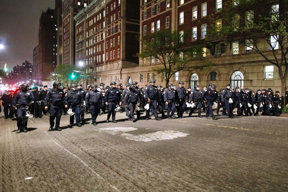 NYPD walking through Columbia campus, April 30, 2024.