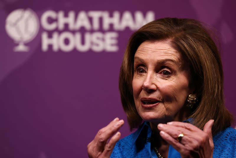 U.S. House Speaker Nancy Pelosi speaks during an event in London