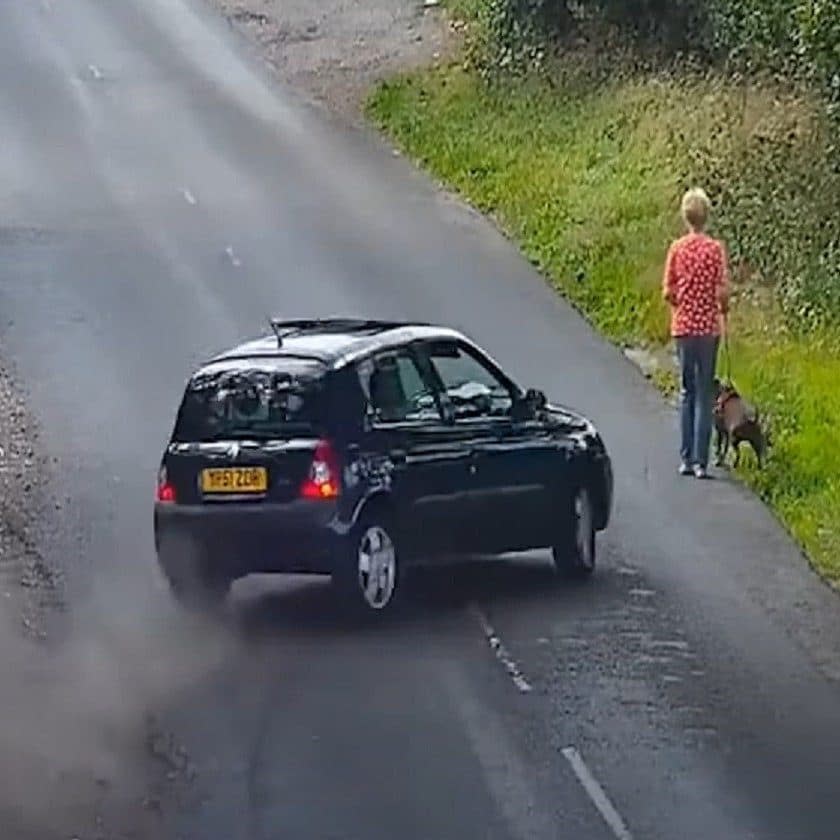 The moment before the dog-walker is mowed down by a blue Renault Clio - PA/West Midlands Police/PA/West Midlands Police