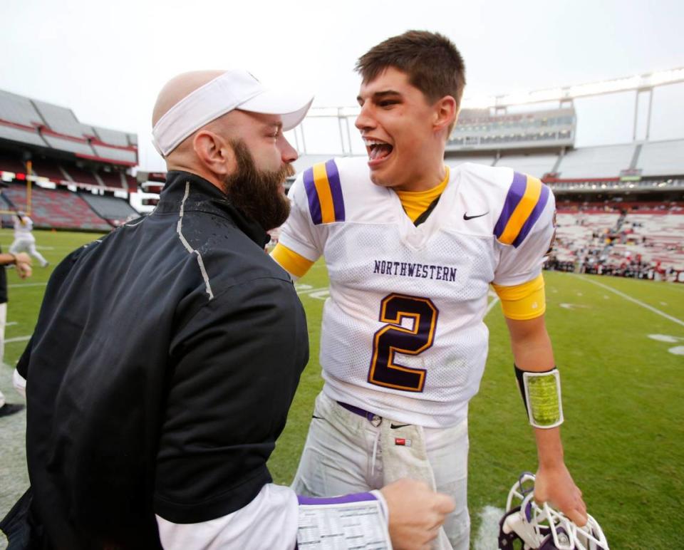 Former Oklahoma State and current Pittsburgh Steelers quarterback Mason Rudolph (right) was among coach Kyle Richardson’s top players at Northwestern High School in Rock Hill.