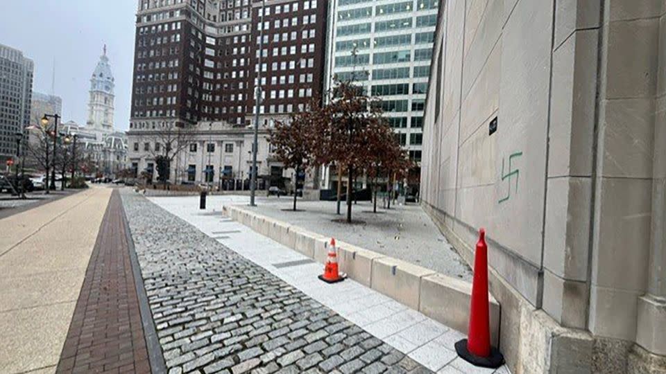 The Philadelphia Holocaust Remembrance Foundation said the swastika will be removed "in short order." - Horwitz-Wasserman Memorial