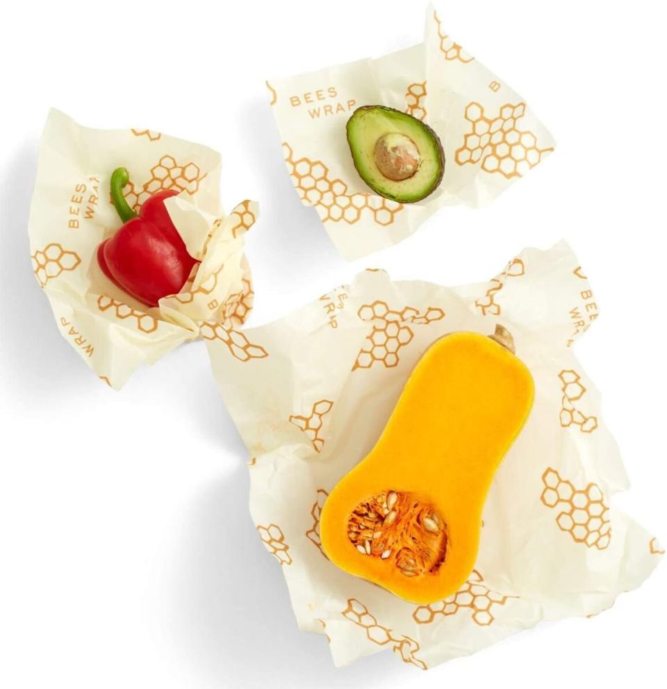 Ditch plastic wrap in favor of <a href="https://amzn.to/37bKHi9" target="_blank" rel="noopener noreferrer">these reusable, eco-friendly wraps</a> made of organic cotton and bee's wax. Use them on produce, bread, cheese and whatever else you would typically wrap up in plastic. The bee's wax creates a natural seal around the food with the heat of your skin. Just avoid using hot water on them when you rinse them so you get the longest use out of them. Normally $18, <a href="https://amzn.to/37bKHi9" target="_blank" rel="noopener noreferrer">get them on sale for $14 on Cyber Monday on Amazon when you click the $4-off coupon code</a> before checkout.