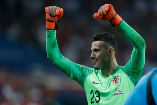 Croatia goalkeeper Danijel Subasic celebrates his side's victory against Russia in the World Cup quarter-finals