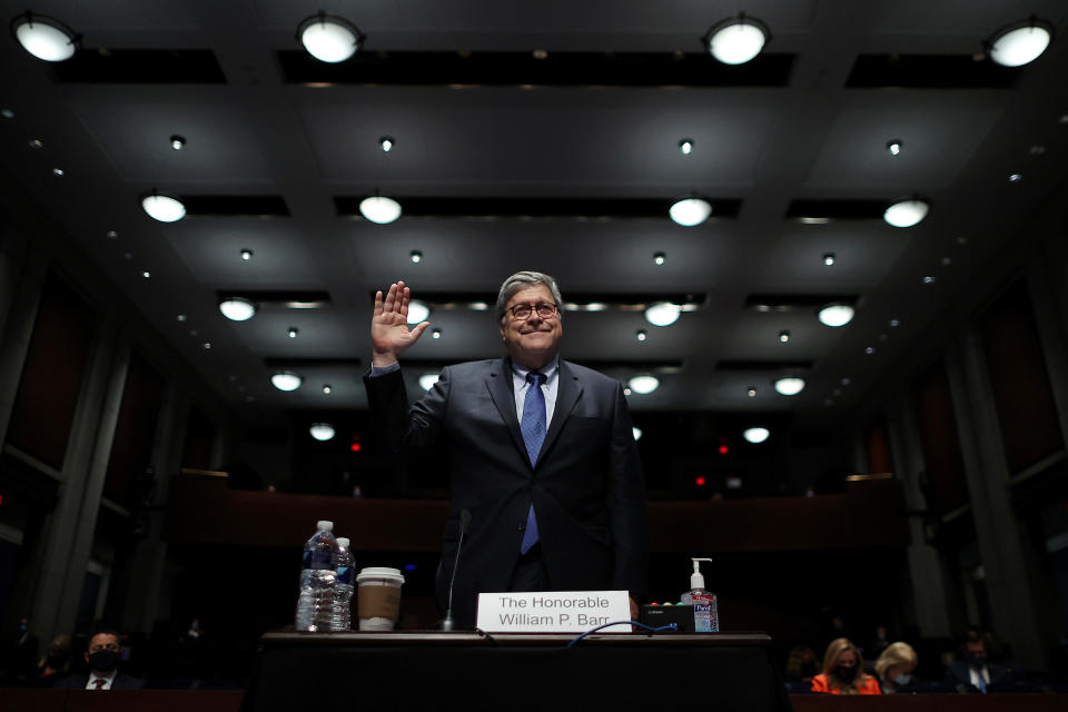 U.S. Attorney General William Barr is sworn in before testifying before the House Judiciary Committee on Capitol Hill on July 28, 2020 in Washington, DC.  / Credit: Chip Somodevilla / Getty Images