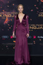 <p>Slicked back hair and a deep purple gown for the world premiere of “Mockingjay - Part 2.” <i>(Photo by Andreas Rentz/Getty Images)</i></p>