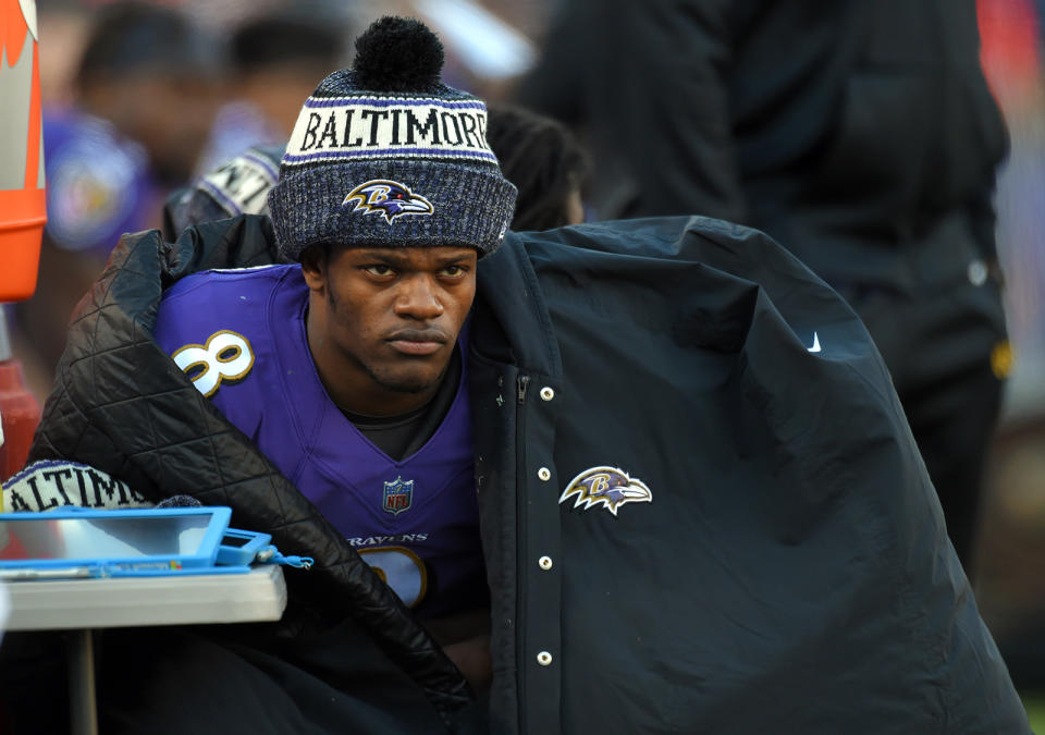 Lamar Jackson’s comeback efforts fell short on Sunday as the Ravens lost to the Chargers, 23-17 on Sunday in the wild-card round of the AFC playoffs. (Getty Images)