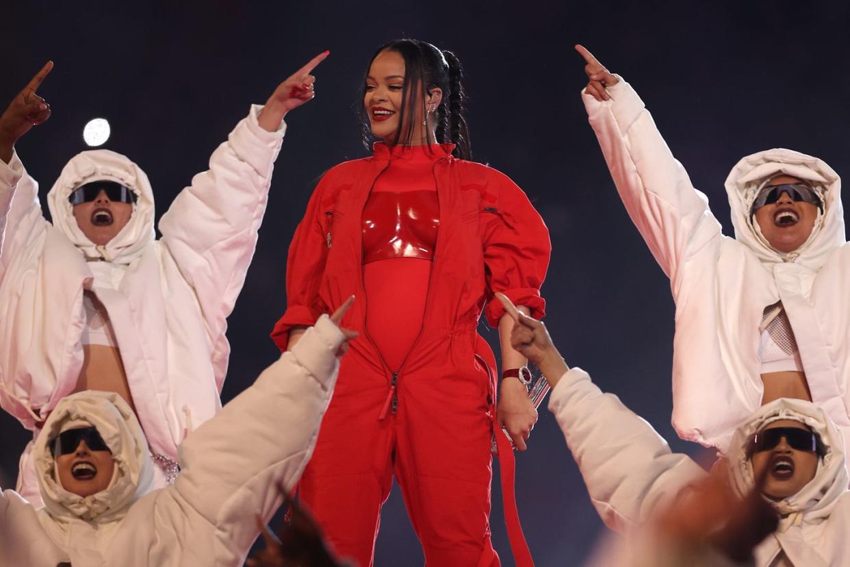 rihanna at the apple music super bowl lvii halftime show