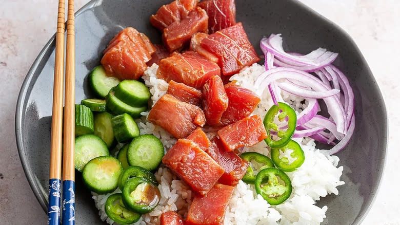 poke bowl served on plate