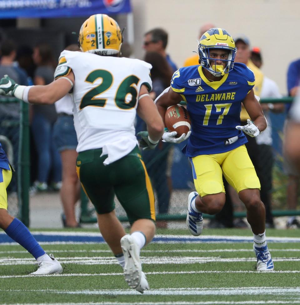 Delaware's Jourdan Townsend returns a kick in the third quarter of a 47-22 loss  to North Dakota State.