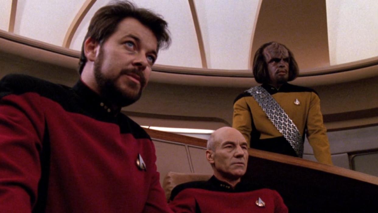  Riker, Worf, and Picard in Star Trek: The Next Generation. 