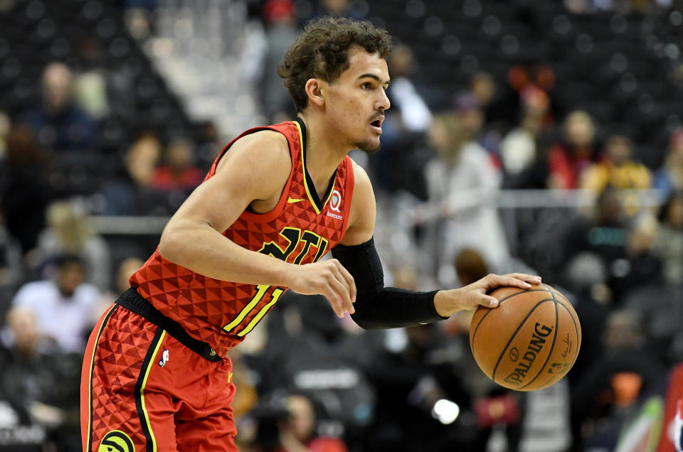 Trae Young #11 of the Atlanta Hawks handles the ball against the Washington Wizards