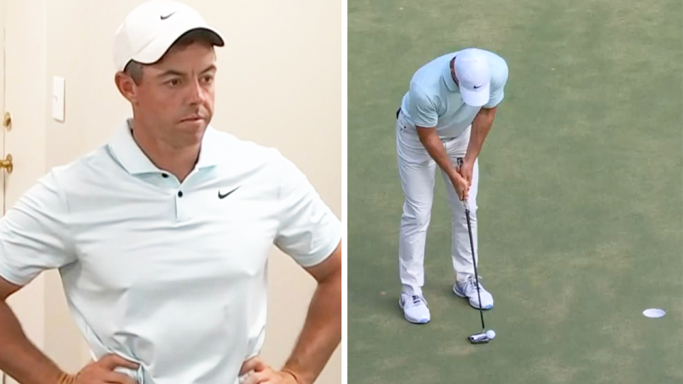 The golf world has been left stunned after Rory McIlroy's (pictured right) horror moment on final hole of the US Open. (Images: Twitter)