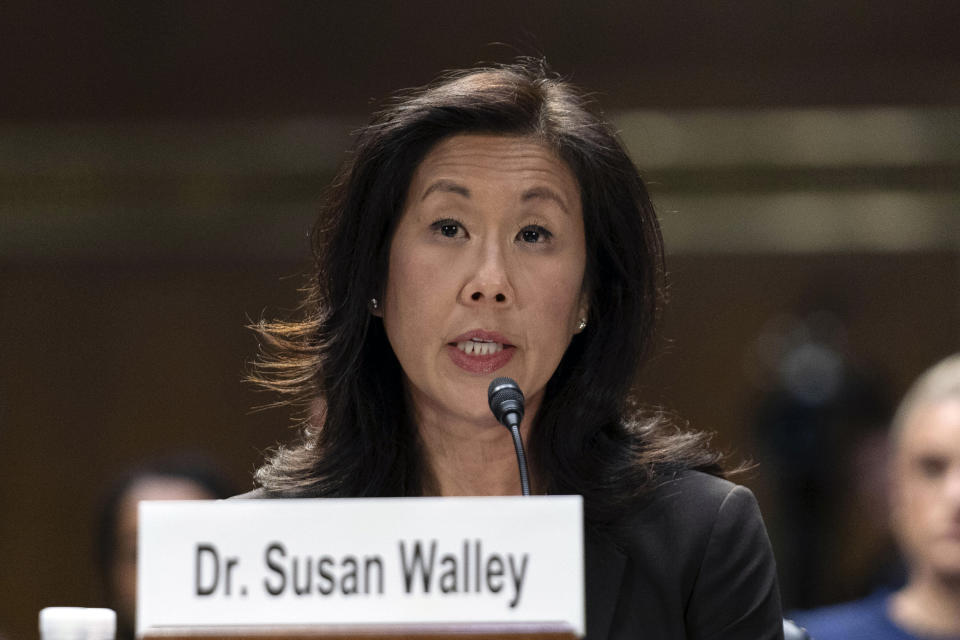 Immediate Past Chair of the American Academy of Pediatrics (AAP) Section on Nicotine and Tobacco Prevention and Treatment, Dr. Susan Walley, testifies before the Senate Judiciary Committee during a hearing on combating the rise of illegal electronic cigarettes, on Capitol Hill, Wednesday, June 12, 2024, in Washington. ( AP Photo/Jose Luis Magana)