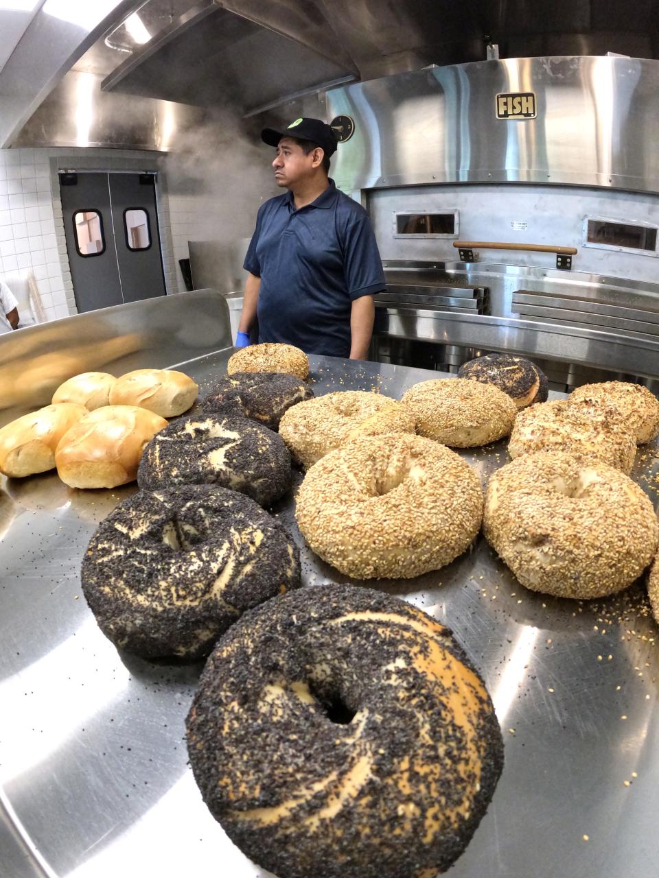 Bagels fresh from the oven at Brooklyn Bagel Company in Mamaroneck on June 13, 2024.