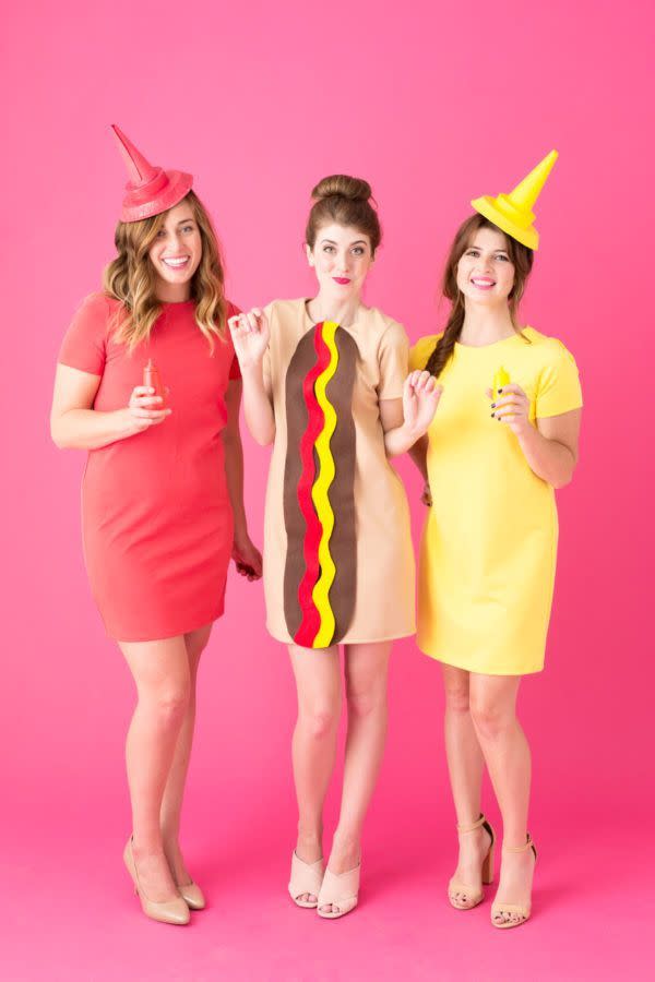 <p>There's nothing like a hot dog at a barbecue. Look back on those fun summer days by dressing up as a dog and its complements, er, condiments. And prepare to fight with anyone who says ketchup doesn't belong on a hot dog. </p><p><a class="link " href="https://www.amazon.com/TINYHI-Womens-Sleeve-Tshirt-X-Large/dp/B071D2FXX2/ref=sr_1_6?tag=syn-yahoo-20&ascsubtag=%5Bartid%7C10055.g.28073110%5Bsrc%7Cyahoo-us" rel="nofollow noopener" target="_blank" data-ylk="slk:SHOP RED DRESS;elm:context_link;itc:0;sec:content-canvas">SHOP RED DRESS</a></p><p><a class="link " href="https://www.amazon.com/cailami-Womens-Summer-Dresses-Pockets/dp/B08BZ2FWN8/?tag=syn-yahoo-20&ascsubtag=%5Bartid%7C10055.g.28073110%5Bsrc%7Cyahoo-us" rel="nofollow noopener" target="_blank" data-ylk="slk:SHOP YELLOW DRESS;elm:context_link;itc:0;sec:content-canvas">SHOP YELLOW DRESS</a></p><p><em><a href="https://studiodiy.com/2016/10/14/diy-hot-dog-costume/" rel="nofollow noopener" target="_blank" data-ylk="slk:Get the tutorial at Studio DIY »;elm:context_link;itc:0;sec:content-canvas" class="link ">Get the tutorial at Studio DIY »</a></em></p><p><strong>RELATED</strong>: <a href="https://www.goodhousekeeping.com/holidays/halloween-ideas/g3848/pun-halloween-costume-ideas/" rel="nofollow noopener" target="_blank" data-ylk="slk:Get Punny With These Hilarious Costume Ideas;elm:context_link;itc:0;sec:content-canvas" class="link ">Get Punny With These Hilarious Costume Ideas</a></p>