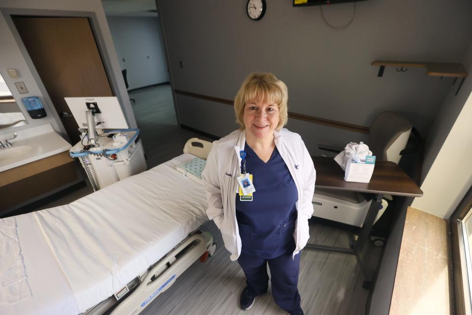 Nurse Susan Wood, director of the new novice nurse program inside Saint Francis' Hospital's new oncology training wing, where experienced nurses will team with new care givers for a hands-on learning experience that was lost during portions of the pandemic where bedside training was replaced with remote learning. 