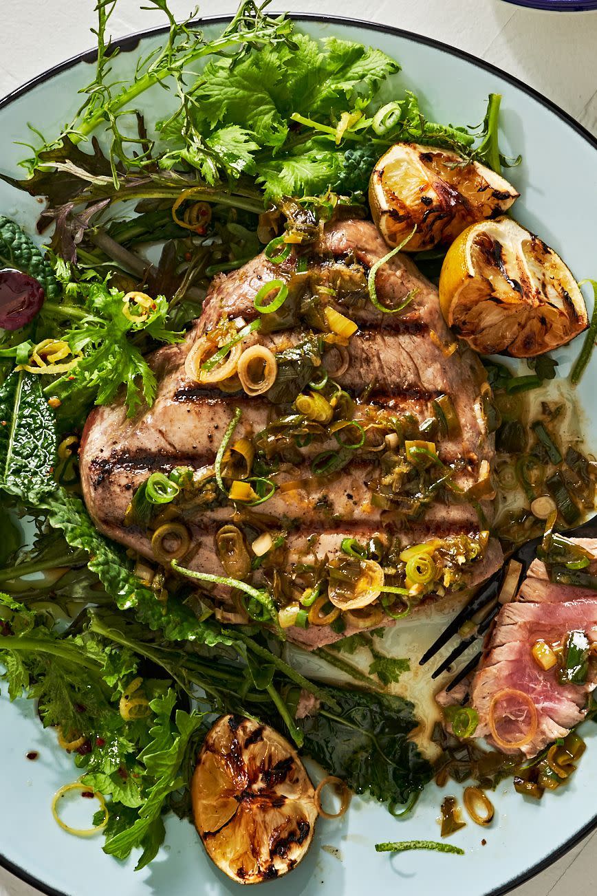 Grilled Tuna Steak with Scallion Sauce