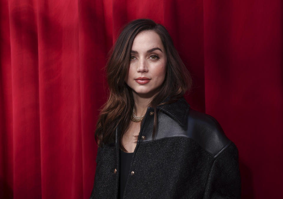 FILE - Ana de Armas arrives for the Louis Vuitton ready-to-wear Spring/Summer 2023 fashion collection presented in Paris on Oct. 4, 2022. De Armas is nominated for an Oscar for best actress for her role in "Blonde." (Photo by Vianney Le Caer/Invision/AP, File)