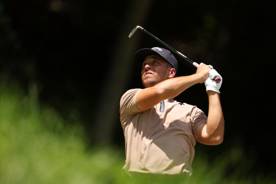 LOUISVILLE, KENTUCKY - MAY 19: Xander Schauffele of the United States plays his shot from the third tee during the final round of the 2024 PGA Championship at Valhalla Golf Club on May 19, 2024 in Louisville, Kentucky. (Photo by Christian Petersen/Getty Images)