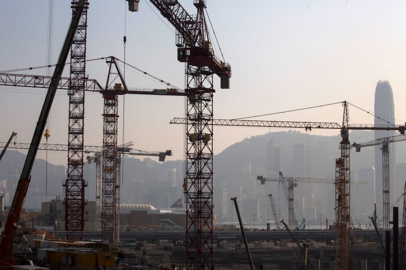 A general view of a construction site for luxury residential apartments at the reclaimed West Kowloon in Hong Kong