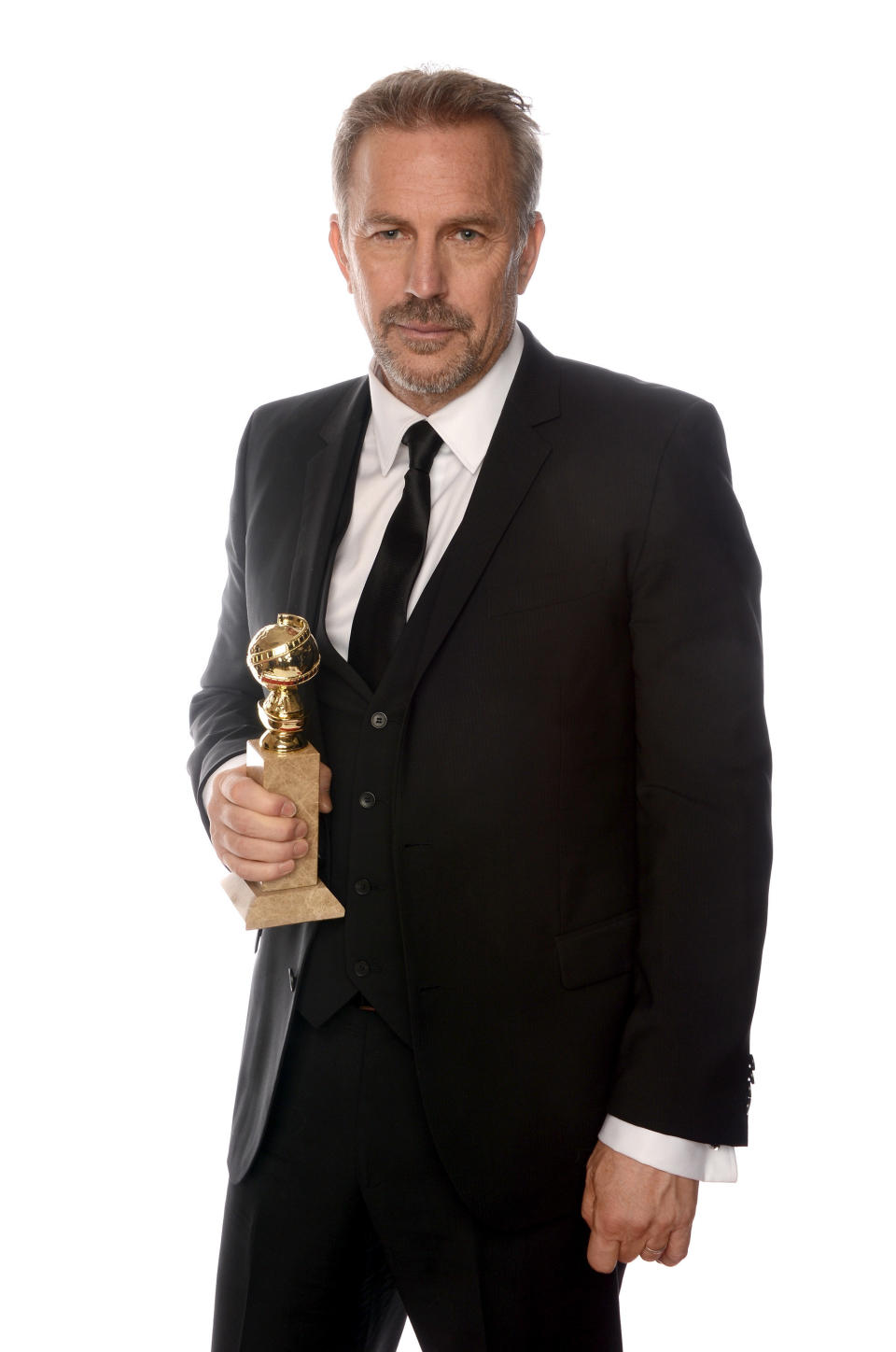 BEVERLY HILLS, CA - JANUARY 13:  Actor Kevin Costner, winner of Best Actor in a Mini-Series or a Motion Picture Made for Television for 'Hatfields & McCoys', poses for a portrait at the 70th Annual Golden Globe Awards held at The Beverly Hilton Hotel on January 13, 2013 in Beverly Hills, California.  (Photo by Dimitrios Kambouris/Getty Images)