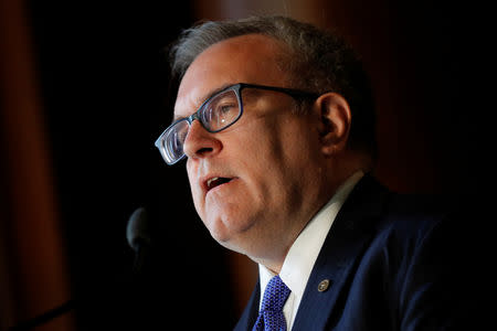 FILE PHOTO: U.S. Environmental Protection Agency (EPA) Acting Administrator Andrew Wheeler addresses staff at EPA headquarters in Washington, U.S., July 11, 2018. REUTERS/Ting Shen