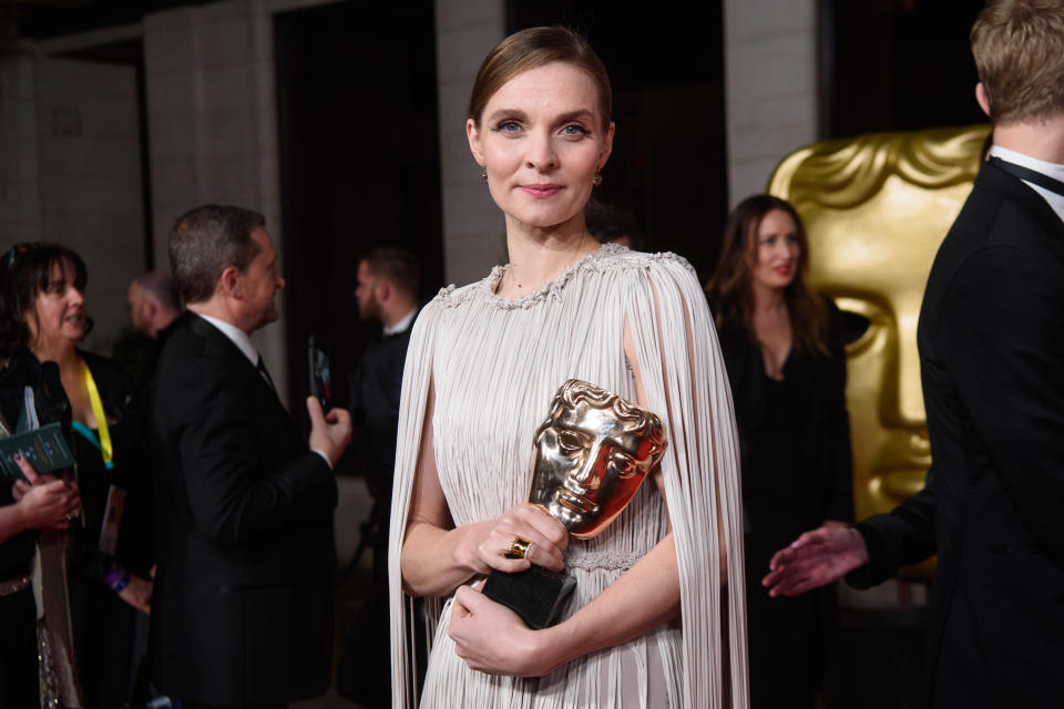 Hildur Guonadottir with her Best Original Score Bafta award attending the after show party for the 73rd British Academy Film Awards. (Photo by Matt Crossick/PA Images via Getty Images)