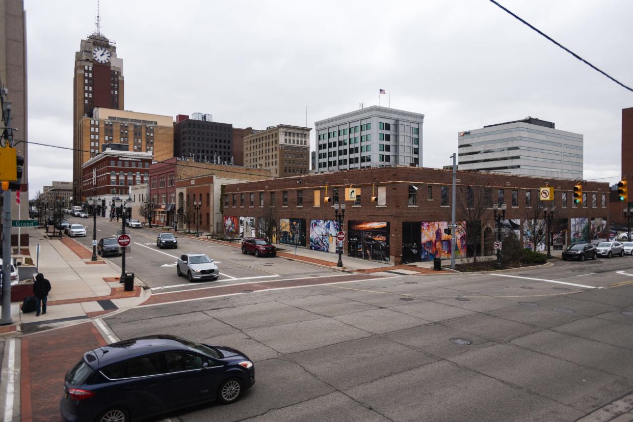 The northwest corner of East Allegan Street and South Grand Avenue in downtown Lansing, seen Wednesday, March 27, 2024.