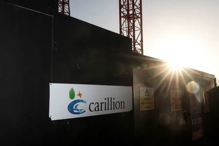 A logo is seen in front of cranes standing on a Carillion construction site in central London, Britain, January 16, 2018. REUTERS/Simon Dawson