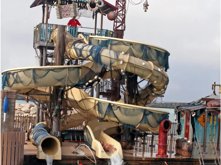 Pelican Plunge is a new water slide on Castaway Cay, Disney's private island in the Bahamas, that is visited by Disney ships such as the Disney Dream. ()