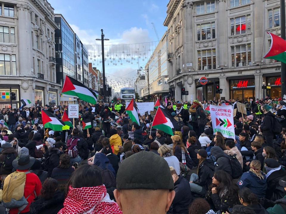 A huge crowd descended on Oxford Circus at midday on Saturday, with protesters stopping at the junction with Regent Street (Maira Butt)