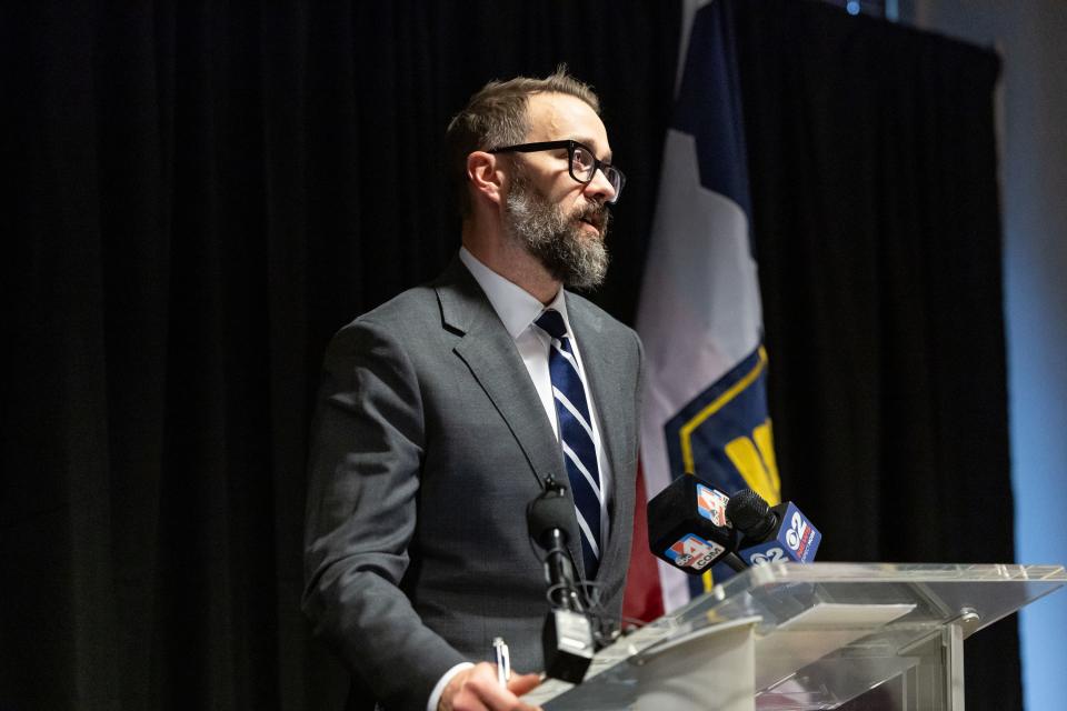 Geoffrey Landward, interim commissioner of the Utah System of Higher Education, speaks during a press conference about campus free speech at the Utah System of Higher Education office in Salt Lake City on Friday, Dec. 1, 2023. | Spenser Heaps, Deseret News