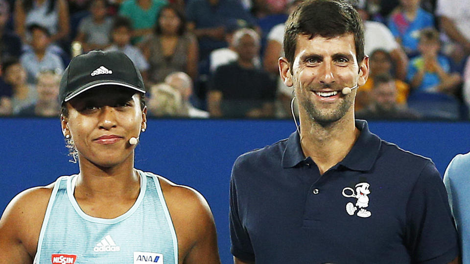 Naomi Osaka and Novak Djokovic, pictured here at the Australian Open in 2019.