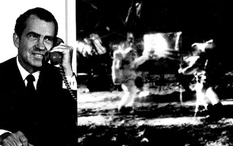 President Richard Nixon speaks on the phone to Armstrong from the White House - Credit: NASA