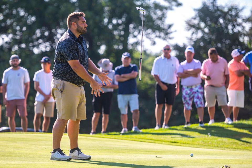 Thomas Ayala reacts to his missed putt at the CCNB Fourball Tournament Finals.