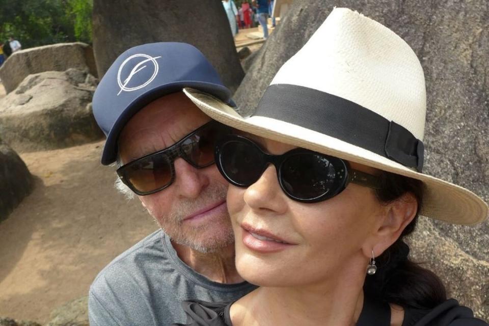 <p>Michael Douglas/Instagram</p> Michael Douglas and Catherine Zeta-Jones pose for a Valentine