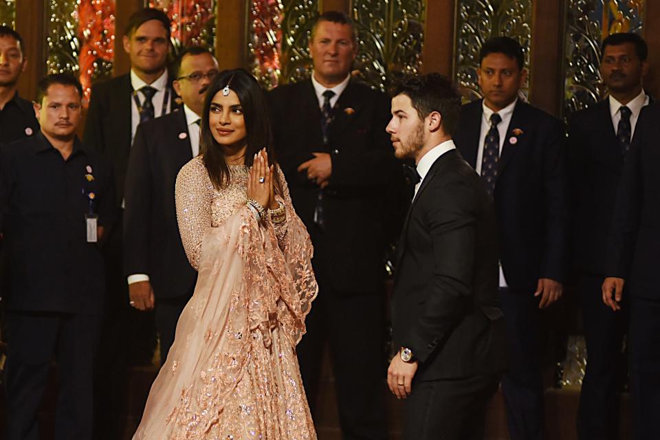 Priyanka Chopra and Nick Jonas arrived in Mumbai for the wedding of heiress Isha Ambani. Pictures of Chopra's outfit have arrived—and it's stunning.