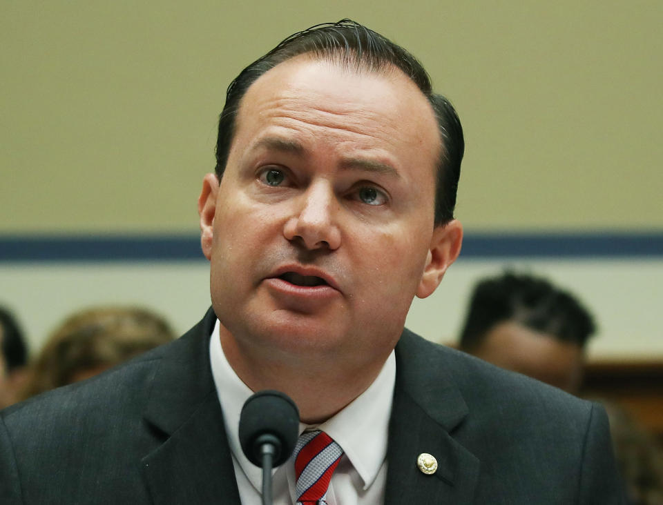 Senator Mike Lee speaks during a hearing on Capitol Hill.